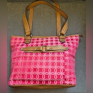 Croft & Barrow Coral Pink Jacquard Pattern Tote EUC